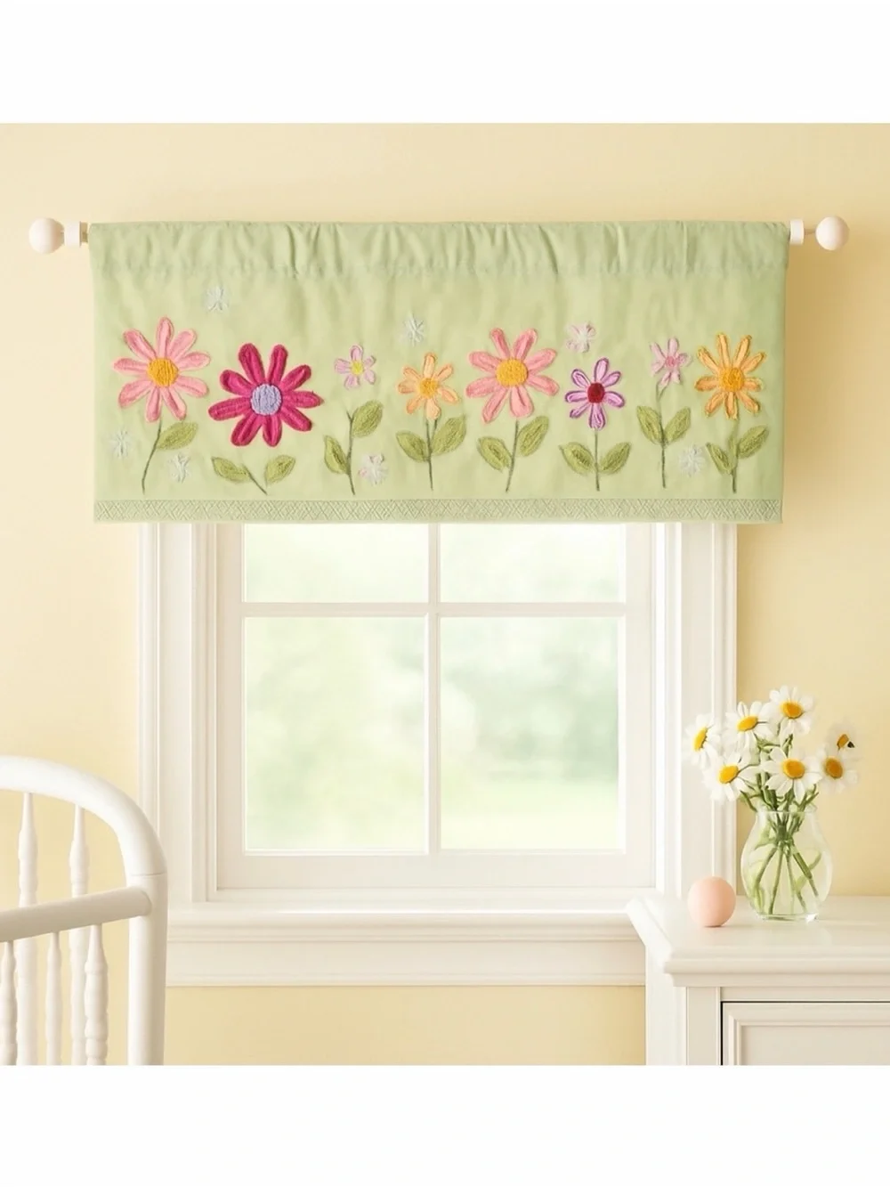 Pottery Barn Kids Yellow Green Pink Daisy Garden Window Valances Set 2 Flowers